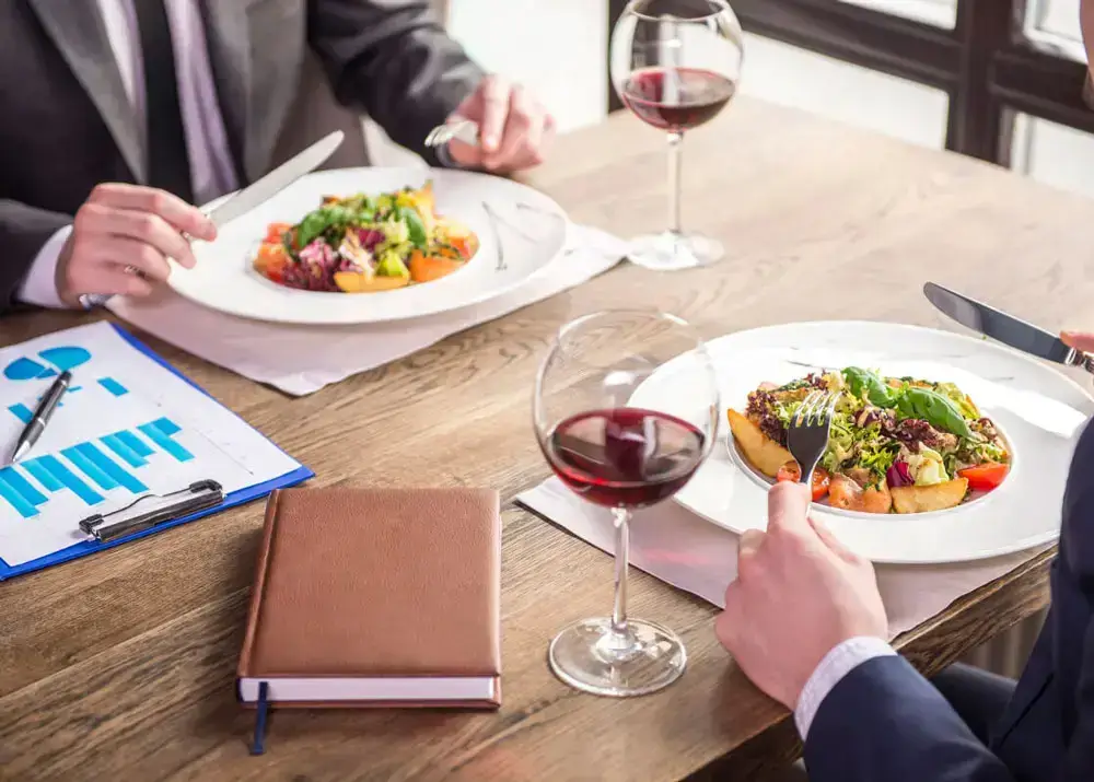 A plated business lunch being served