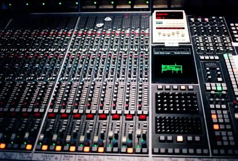 A professional audio mixing console