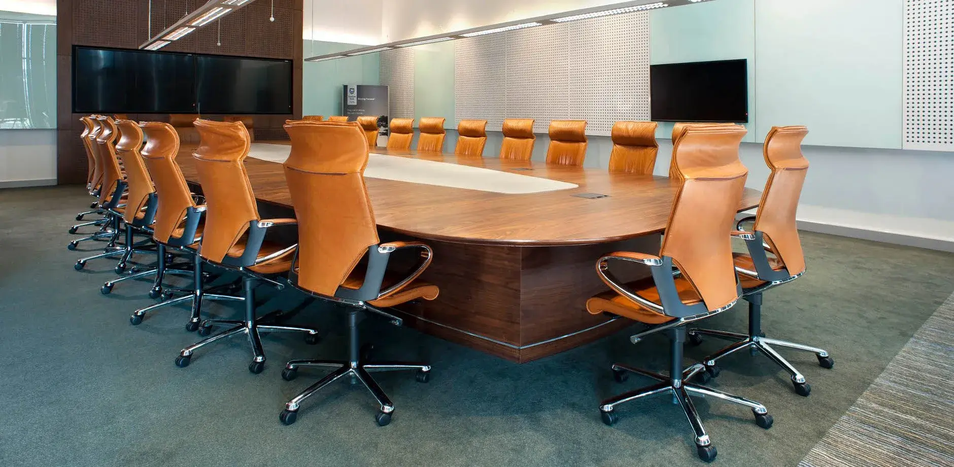 An elegant boardroom prepared for an executive meeting